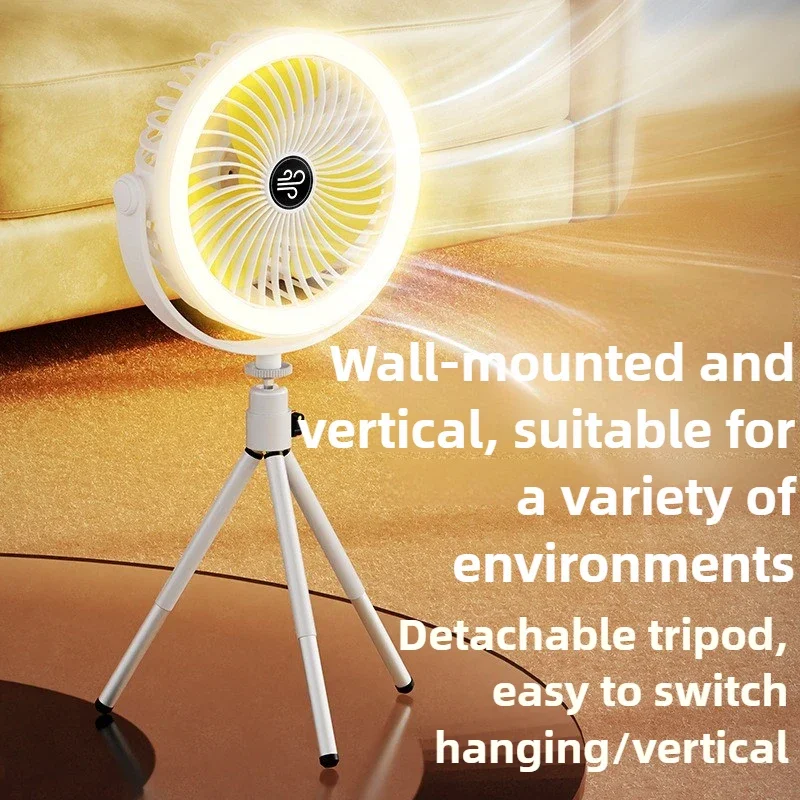 500mAh Camping Fan Rechargeable Desktop Portable Circulator Wireless Ceiling Electric Fan with Power Bank LED Lighting Tripod