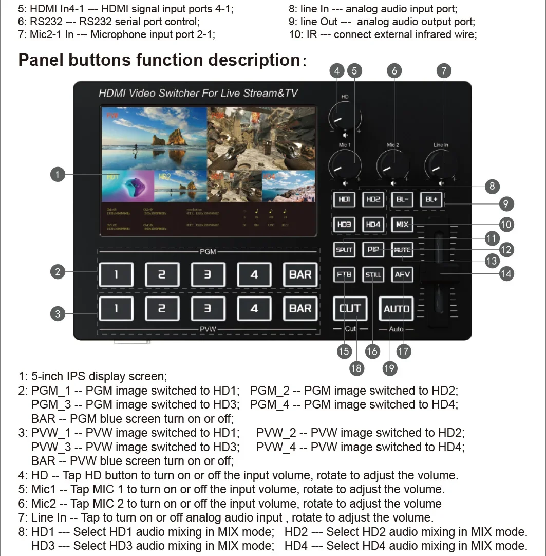 1080P HDMI Live Streaming Director Station with 5