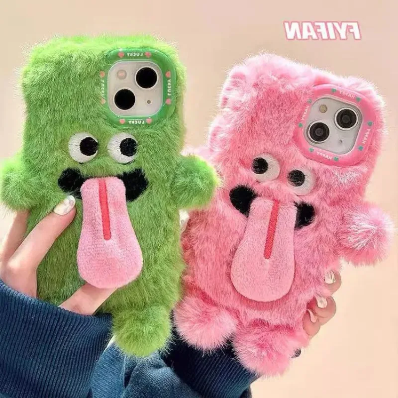 Phone Cases for Couples Plush  Tongue Apple for IPhone16 15 14 13 11 12 Pro Max Mini Plus  Case Soft  Winter  Autumn Shockproof