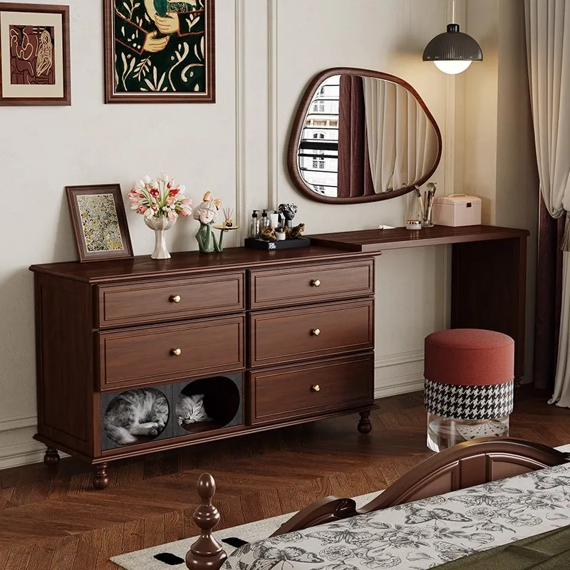 

#Nordic Style Makeup Vanity Latest Standing Lighted Mirror Wooden Dressing Table with Storage Drawers