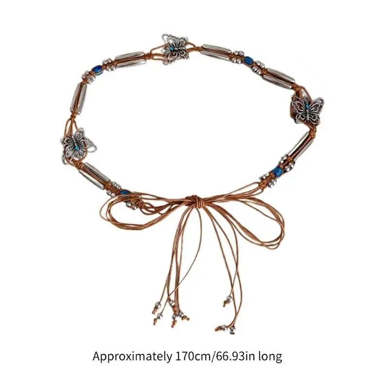 652F حزام خصر نسائي سلسلة ربط حزام فراشة خرز منسوج لفستان كاجوال جينز