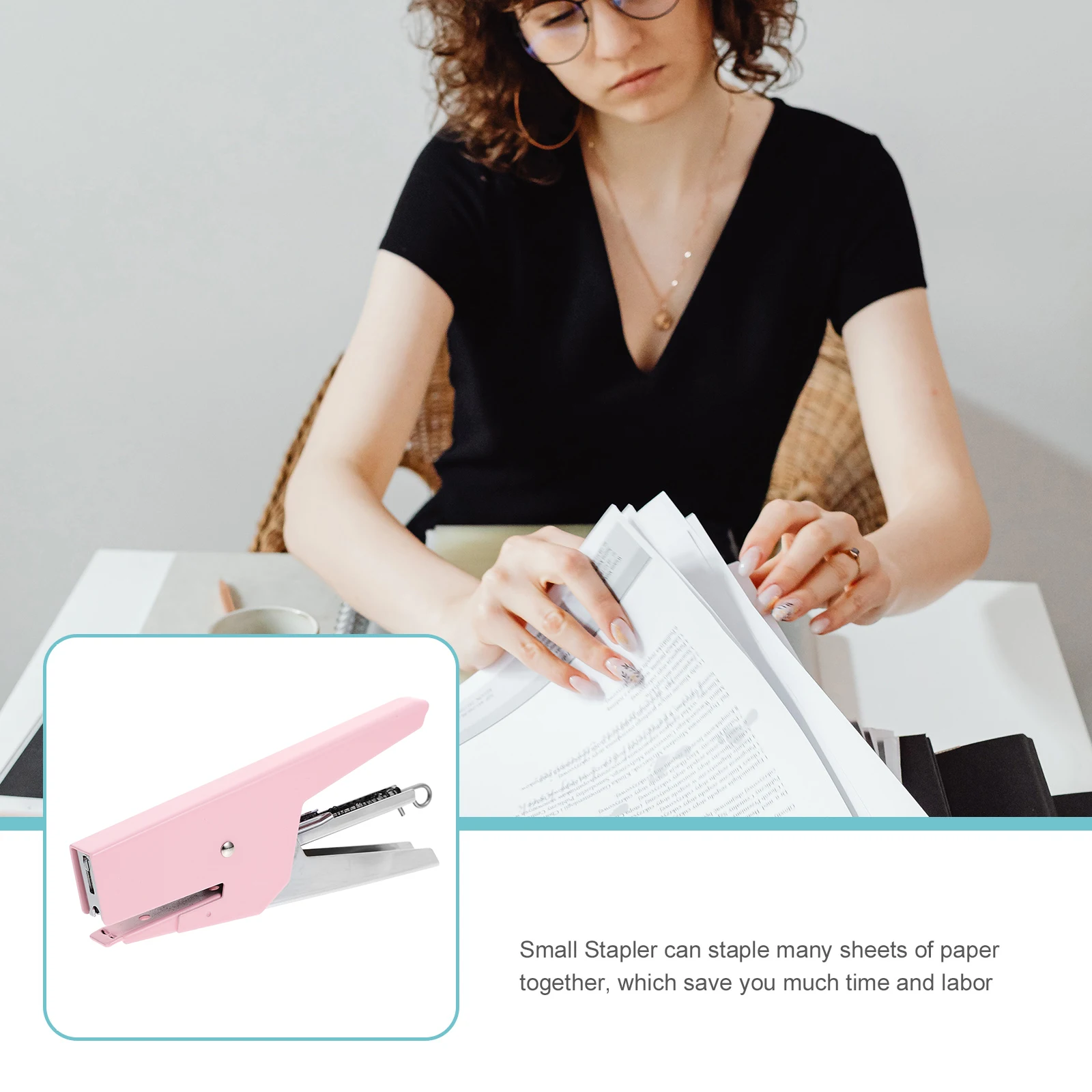 Grampeador portátil mini macaron material escolar bonito rosa escritório para mesa crianças livro estudante