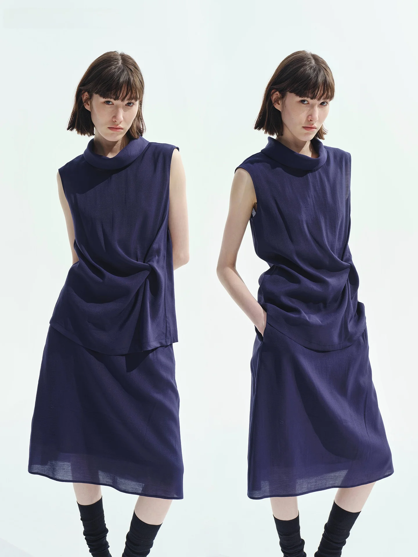 

Non Restrained Silk Twist Knot Collar Svel irt Top Women's High-End Silk f Skirt Set French Sle Spring Fa...