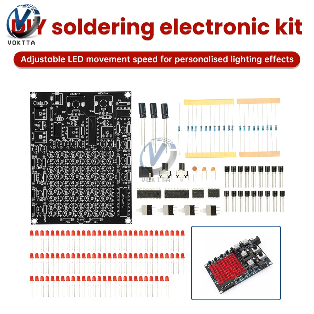 DC 4.5-9V 81 LED 추적 조명 DIY 키트 게임 X/Y축 모바일 조절 가능한 흐르는 물 조명 LED 용접 전자 연습 키트