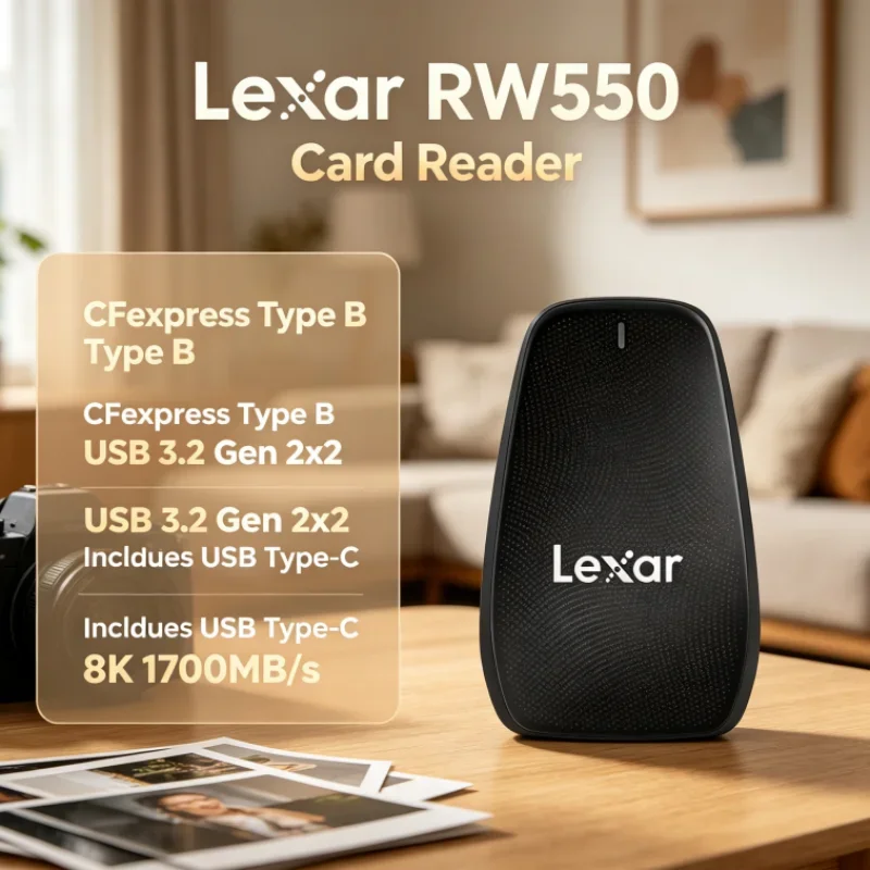 Lexar RW550 Fast Transfer 8K 20Gbps USB Type-C CFexpress Type B Reader USB 3.2 Gen 2x2 CFexpress Card Reader for Data Transfer