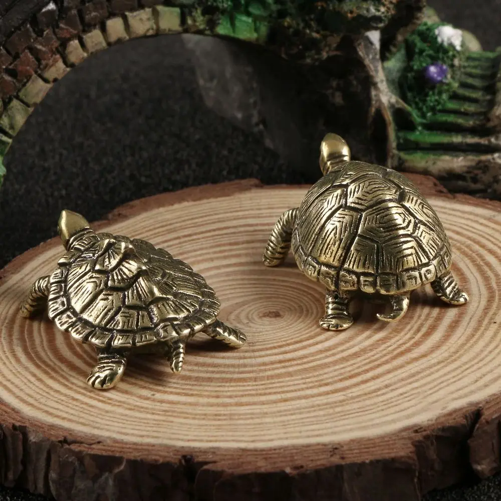 Lucky Brass Turtle Figurines Solid Copper Chinese Style Tortoise Statue Retro Handmade Longevity Turtle Figurines