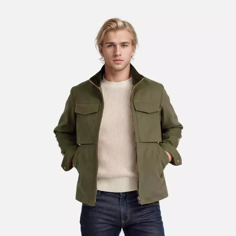 European and American Foreign Trade New Men's Clothing Casual Lapel Tooling Style Jacket Solid Color Coat Men's Trench Coat