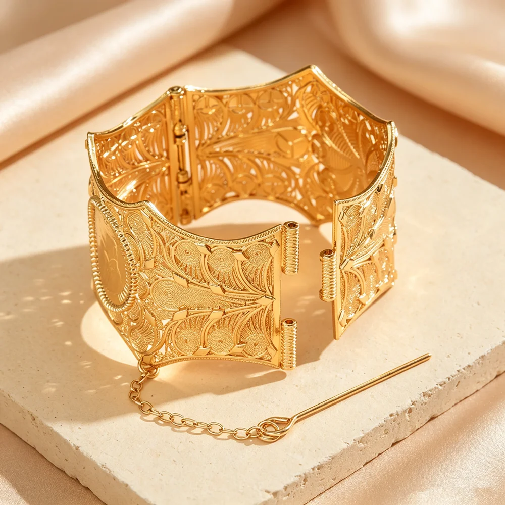 Arabian Metal Bracelet Open Carved Design Middle East New Style Women's Wedding Accessory Hand Flower Jewelry