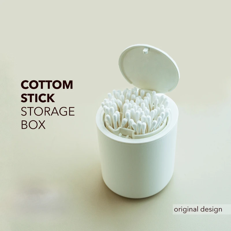 

Spring-Loaded Cotton Swab Holder, Desktop Covered Storage Box, Press-Top Plastic Organizer, Cotton Stick Storage Container