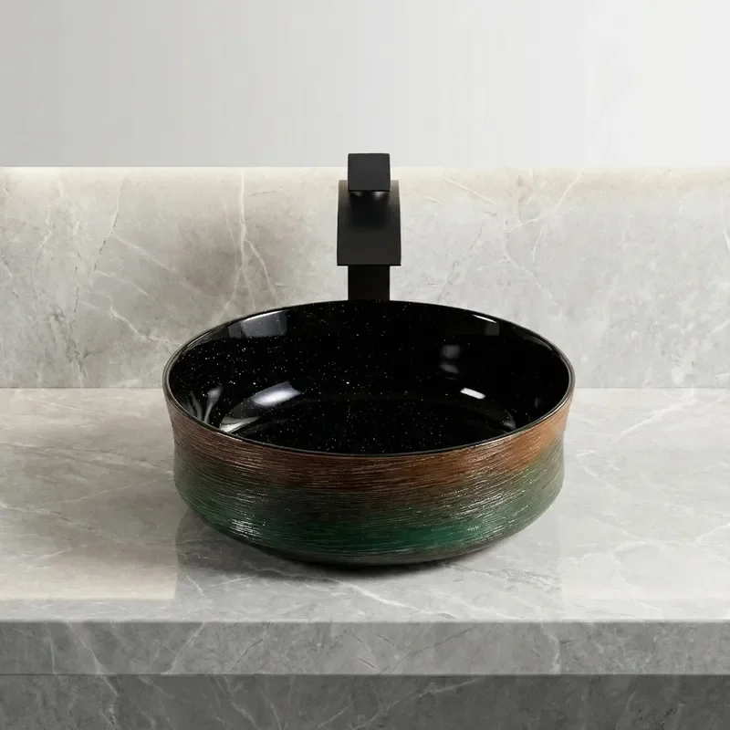 Nordic Matte Ceramic Washbasin Small Round Art Basin Antique Style Platform Sink for Bathroom Vanity Modern Minimalist Design