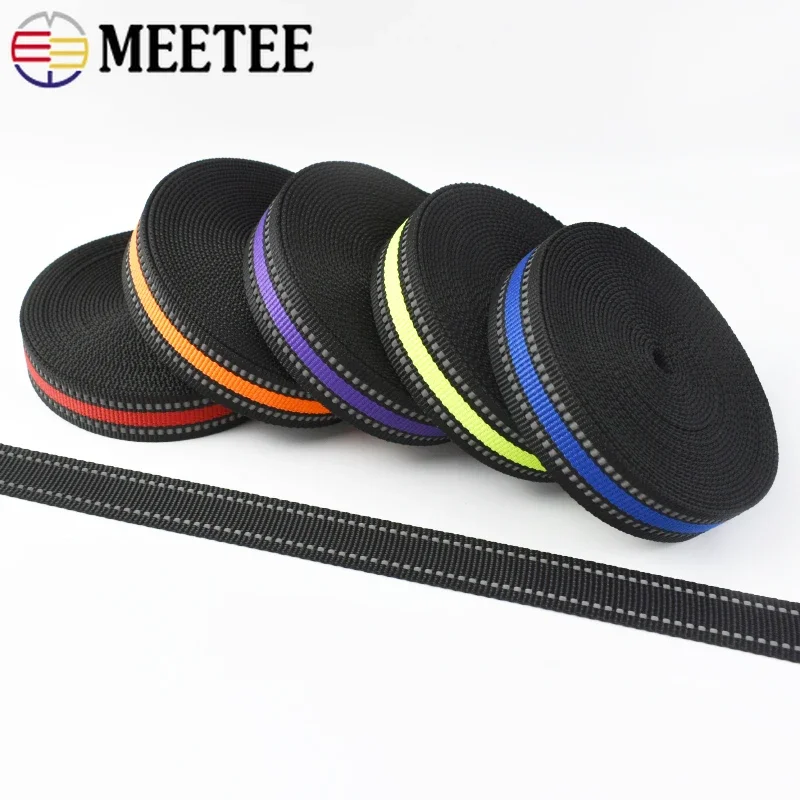 10Meters 15/20/25mm Reflective Nylon Webbing Decoration Ribbon Bag Strap Clothes Pet Collar Tape DIY Belt Bia Sewing Accessories