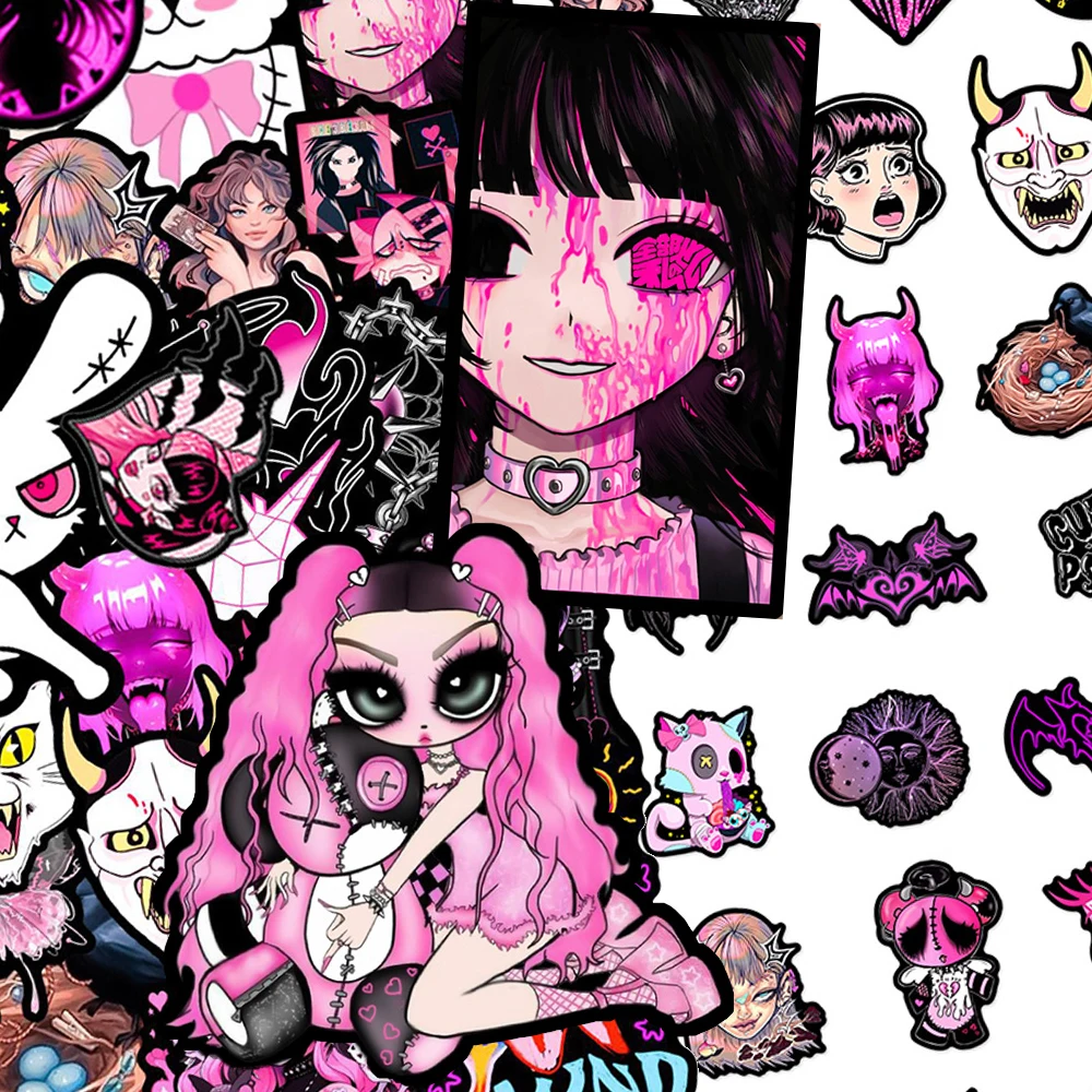 

10/30/50pcs Cool Pink Gothic Girl Aesthetic Stickers Cartoon Creative Pattern Decals DIY Skateboard Suitcase Phone Sticker Pack