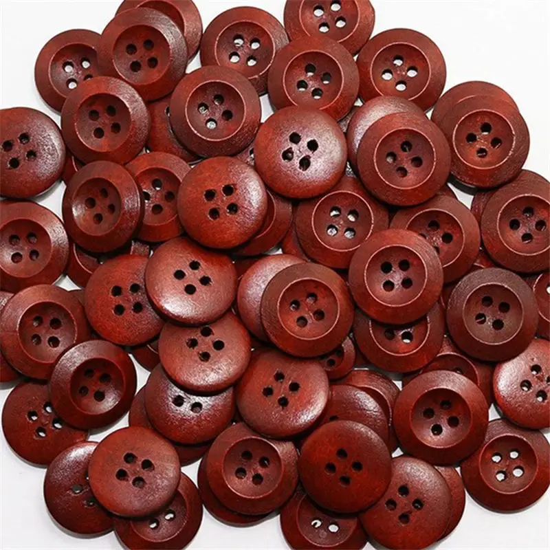 100PCs bottoni in legno rotondi in legno naturale caffè rosso fai da te cucito Scrapbooking per vestiti fatti a mano 2 fori 4 fori 11.5mm 25mm