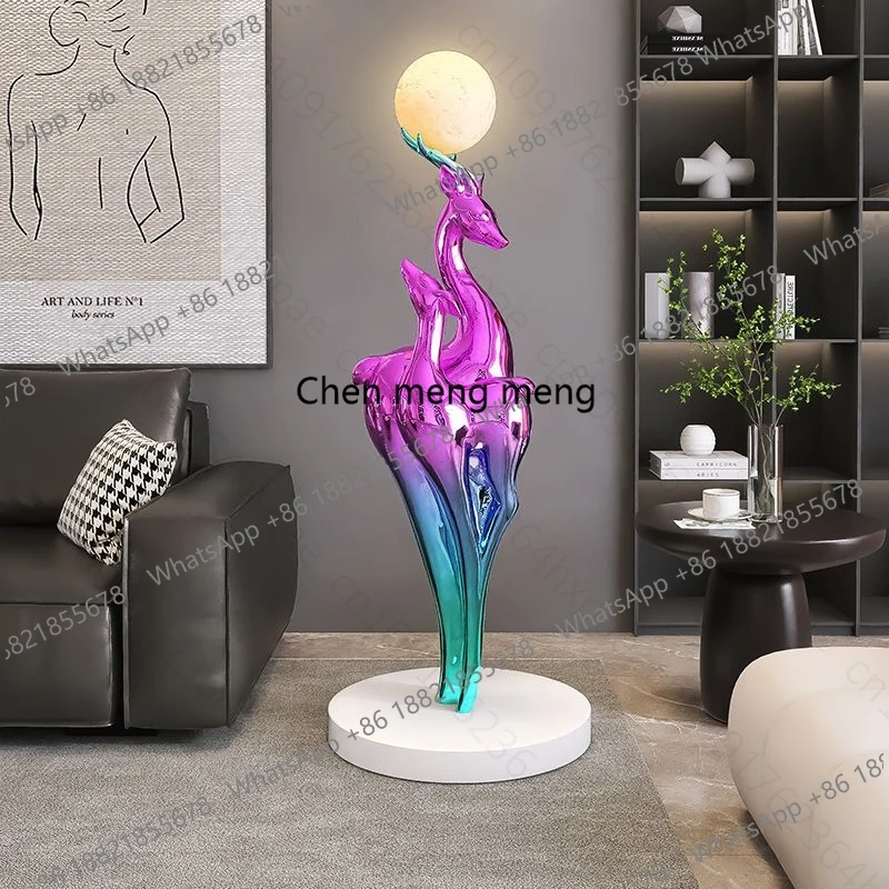 

R Large Reindeer Floor Sculpture with Light Home Decor Deer Standing Floor Ornaments for Living Room Luxury Art Statue