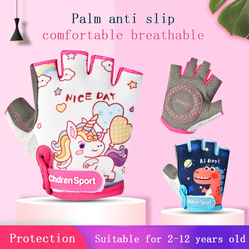 Guantes de ciclismo para niños, protectores de manos resistentes al desgaste, antideslizantes, absorción de impactos, medio dedo, polea segura, 1 par