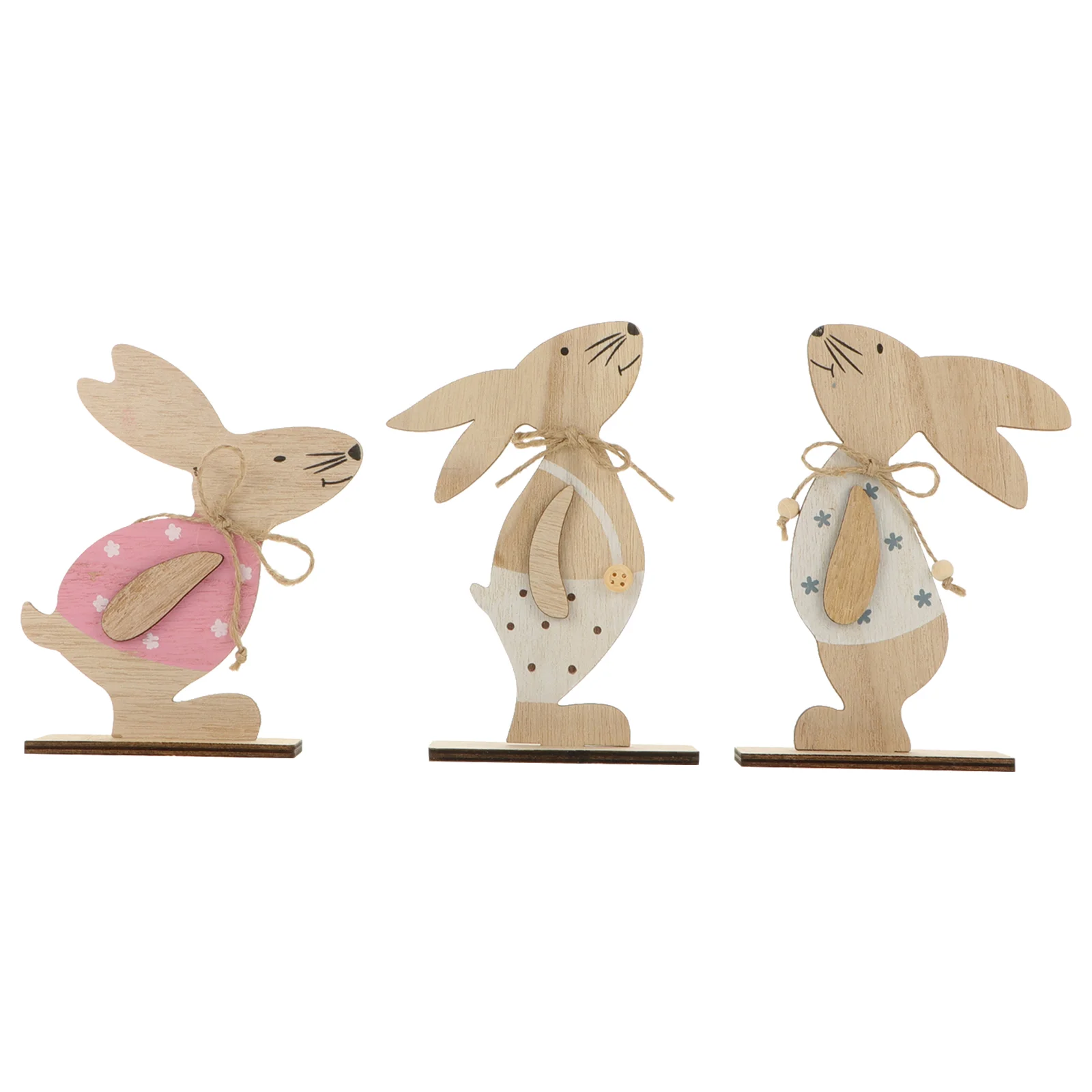 

3 Pcs Easter Bunny Ornament Standing Figurine Rabbit Tabletop Decor Wood Crafts Decoration Pink Home