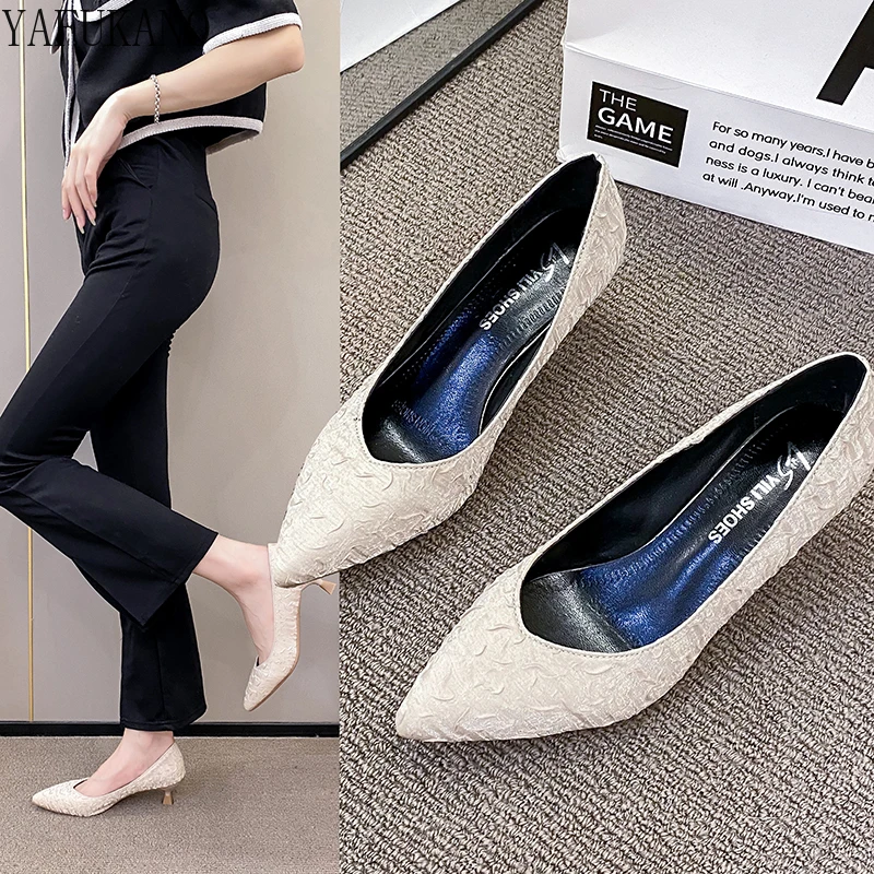 Fashion Pleated Design Black High Heels 4Cm Mid Heel Comfortable Office Work Shoes Elegant Pointed Toe Thin Heel Ladies Pumps