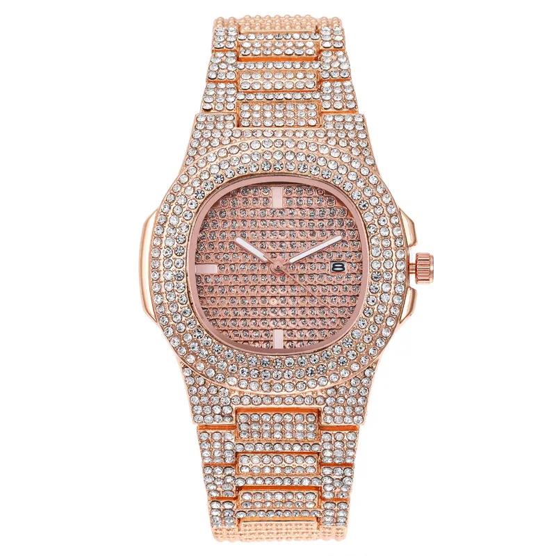 Women Quartz Watch with Full Diamond Starry Sky Dial Ladies Wristwatch Calendar Fashion Sparkle Business Casual Female Watches