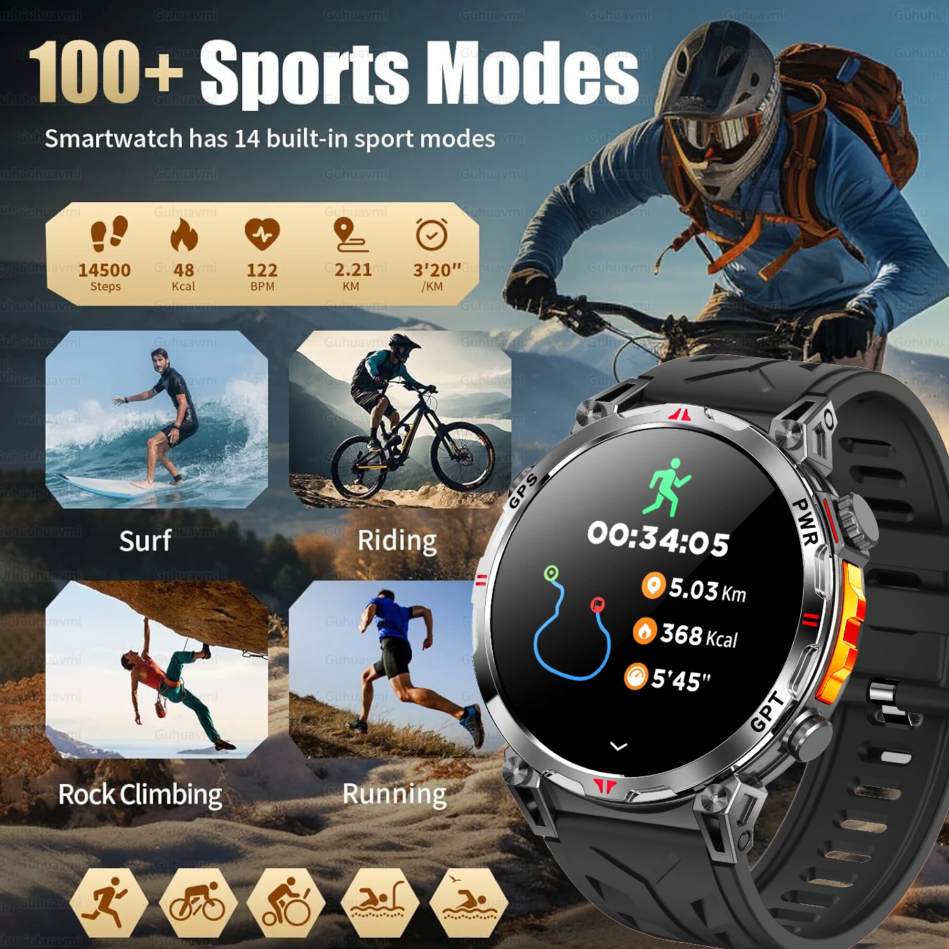 2025년 신형 군용 GPS 스포츠 스마트워치 남성용 650mAh AMOLED 화면 나침반 고도계 10ATM 방수 심박수 무선 통화 시계