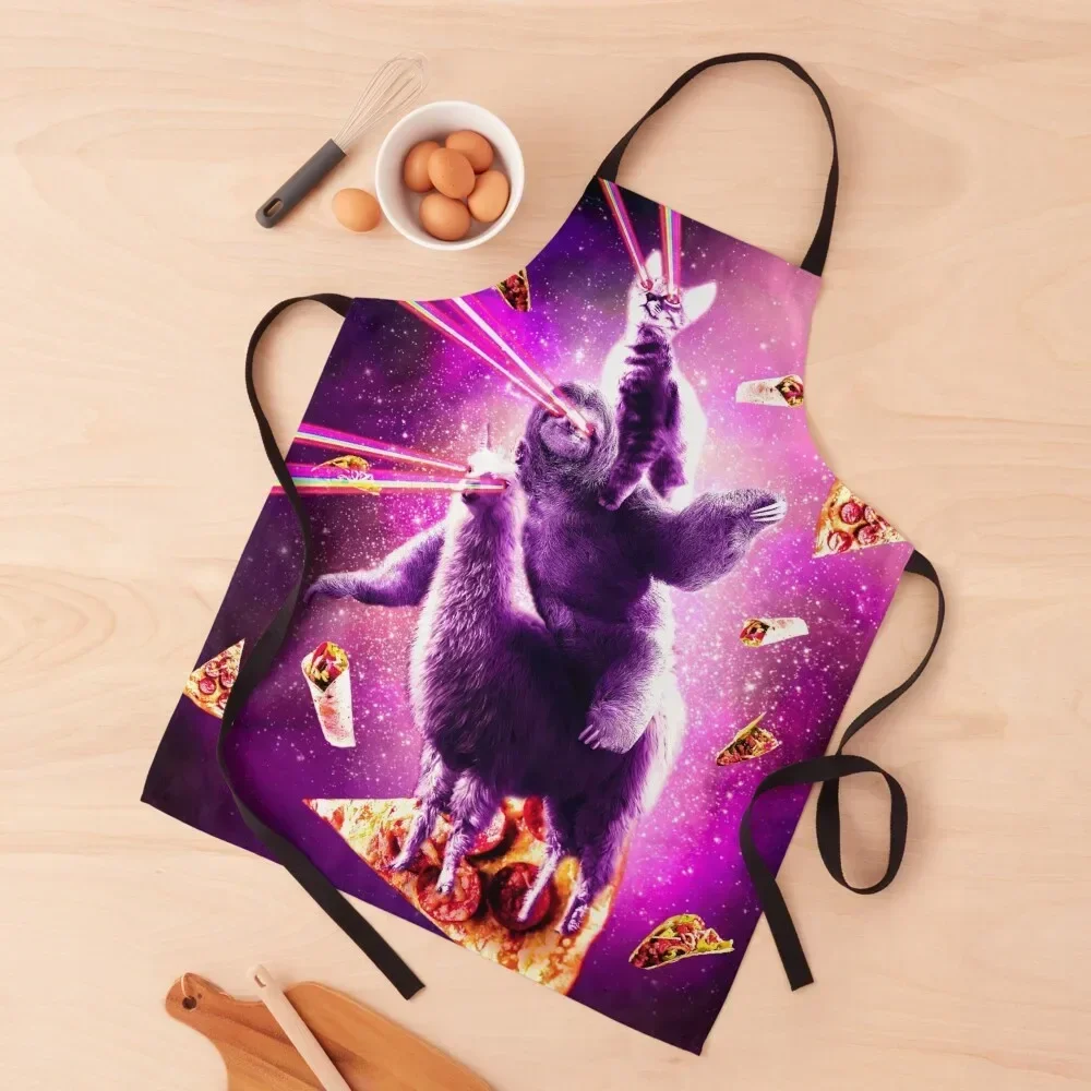 Laser Eyes Space Cat Riding Sloth, Llama - Rainbow Apron Goods For Home And Kitchen Funny Apron