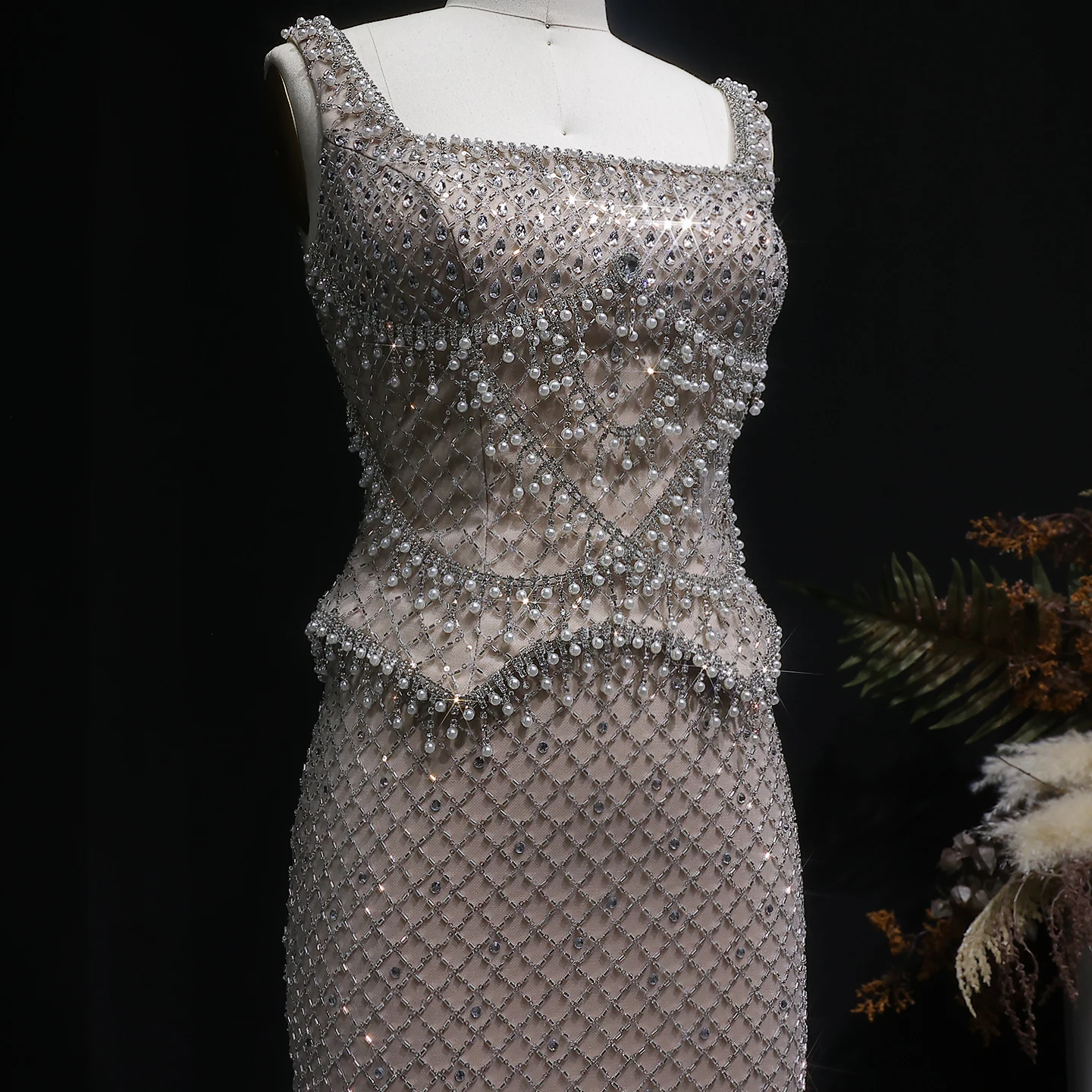 Sharon Said Luxuriöses Graues Meerjungfrauen-Abendkleid mit Zwei Teilen Perlen Kristall für Damen Hochzeit Party Ballkleid SS631 Maßanfertigung – Detail 15