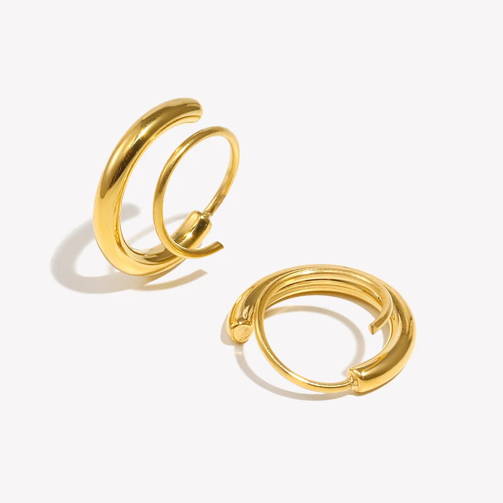 E.B.belle Simple Double Layer Cord Hoop Earrings Waterproof 316L Stainless Steel Earrings for Women 18K Gold Plated Jewelry