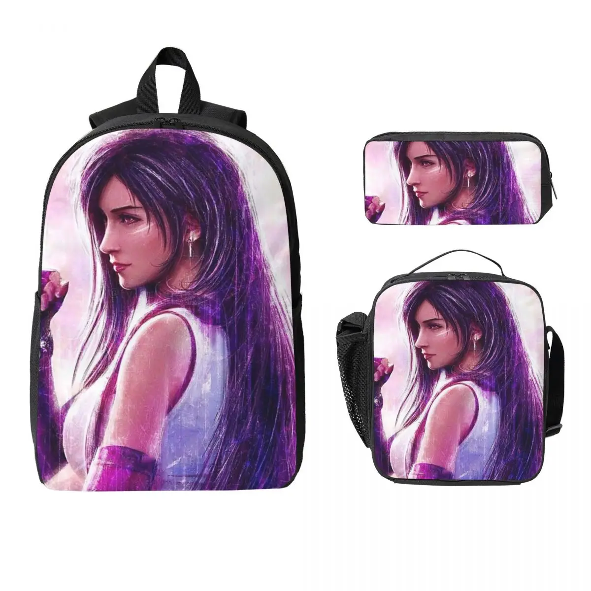 

Tifa Lockhart-Final Fantasy Ff7Remake Ffvii Final Backpack BookBag School Bag Shoulder Bags 3ps Insulated Lunch Bag Pencil Case