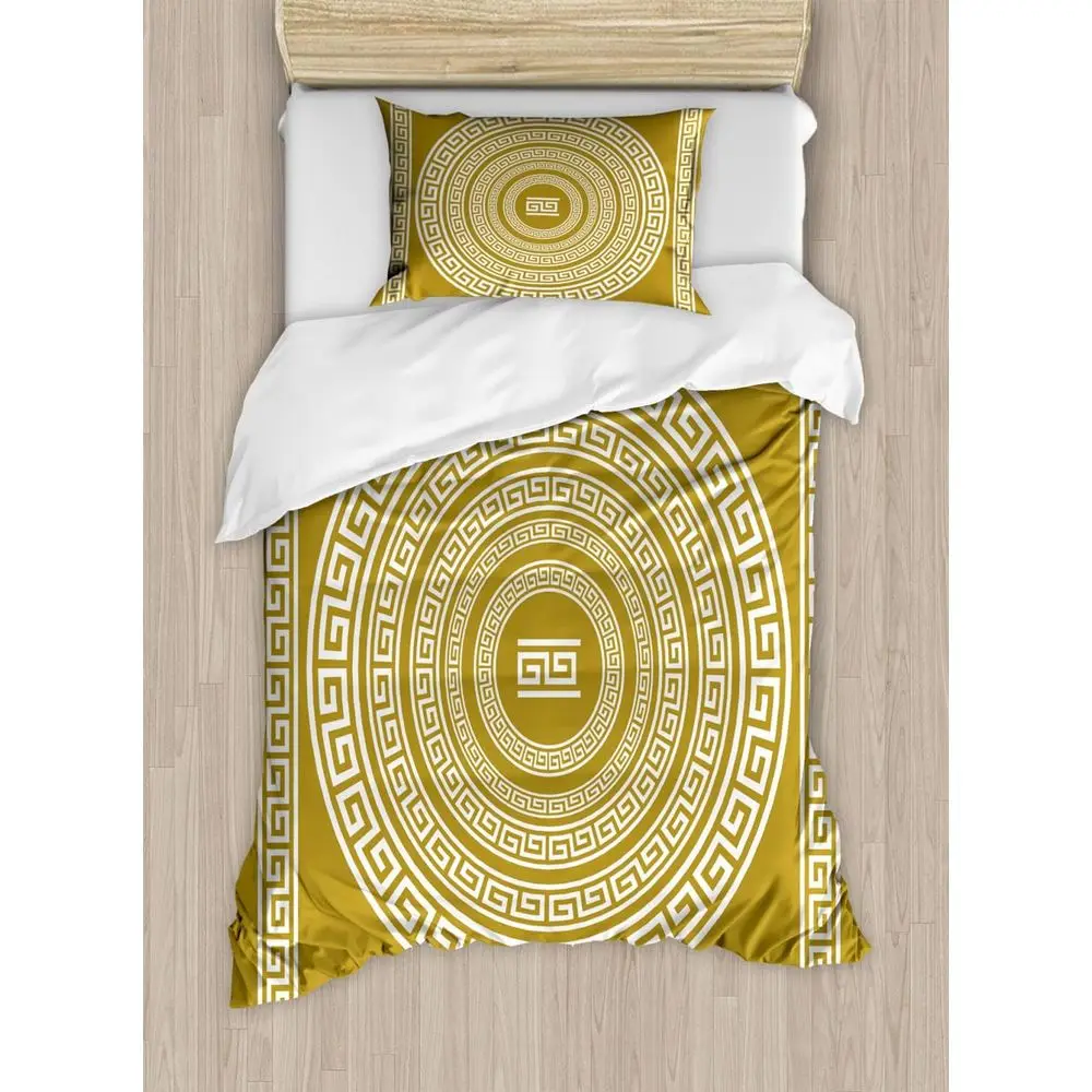 

Monochrome Geometric Duvet Cover Set, Neo-Classical & Boho Style with Antique Square Prints, 2-Piece Queen Size Bedding with 2 D