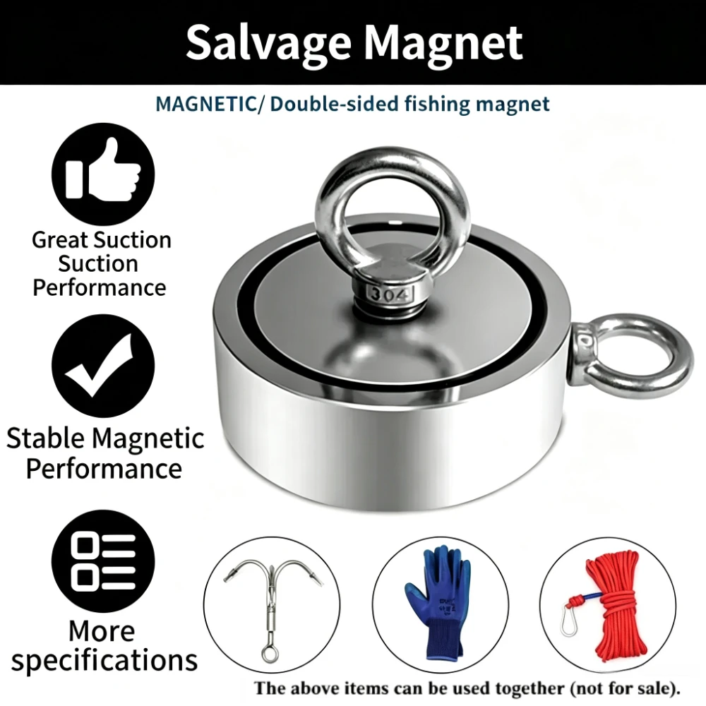 Heavy‑Duty Double‑Sided Magnet Hook LNM48/60/75, Magnetic Accessory with Steel Cup for Salvage, Underwater Fishing
