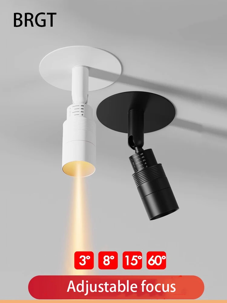 Led Spotlights Adjustable Angle Zoom Focus 3-60 Beam Degree Small Spot Light Atmosphere Recessed Opening 55mm COB Foco Down Lamp