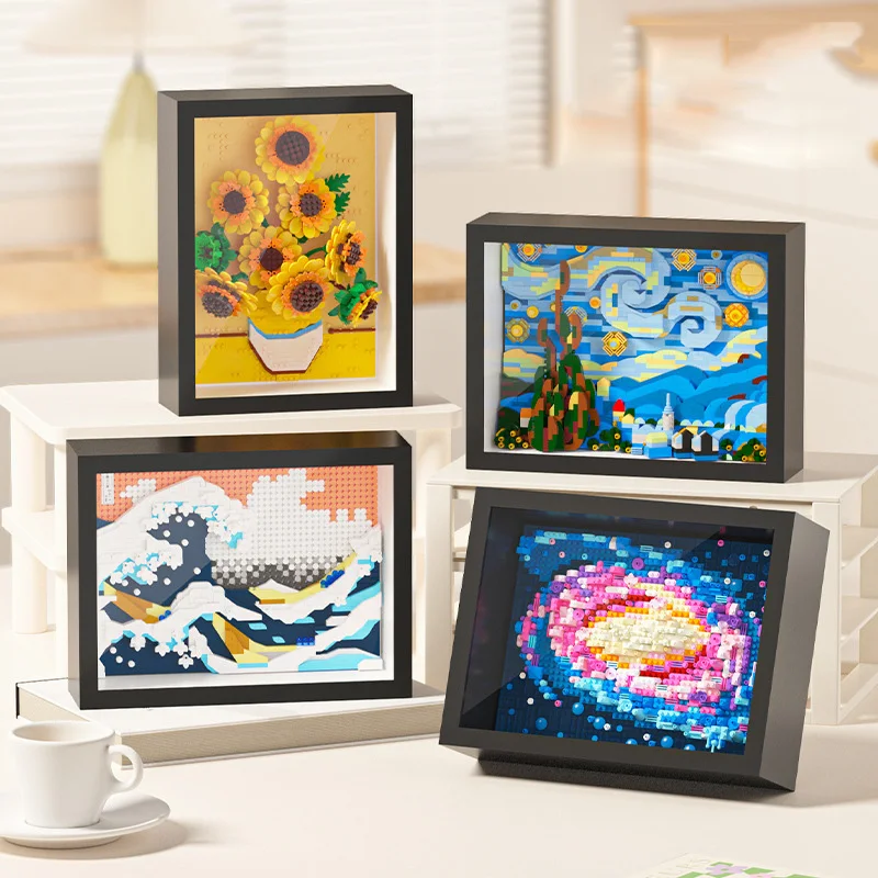 Idea Art Micro Diamond Block Home Furnishing Nanobrick Sunflower Starry Night Milky Way Galaxy 3d Photo Frame Toy Building Brick