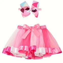 Mini skirt Party With Hairpin 2024 Tutu Skirt Baby Girl Skirts Princess Rainbow Tulle Skirts Girls Clothes Children Clothing