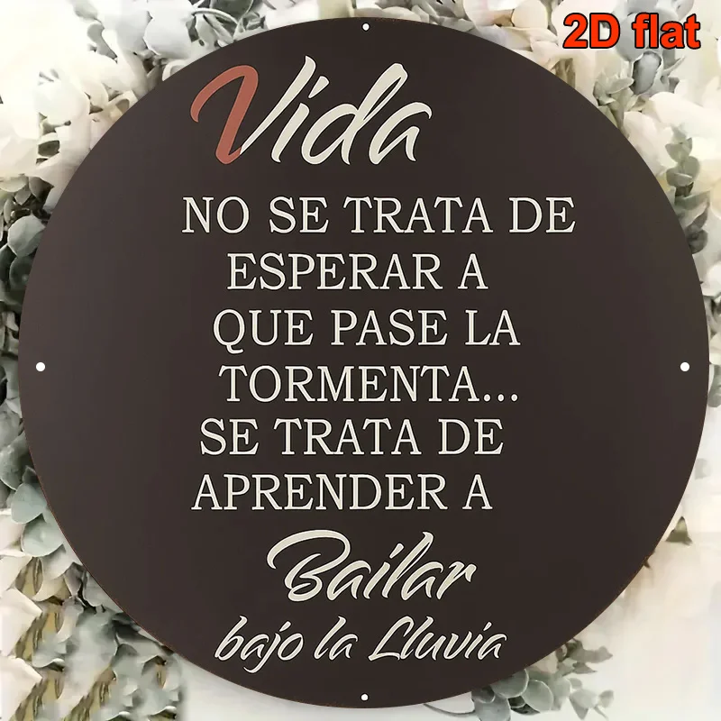 2D Flat, 1pc Spanish Inspirational Quote Metal Sign - 8-Inch Round Spanish Proverb Wall Art with 