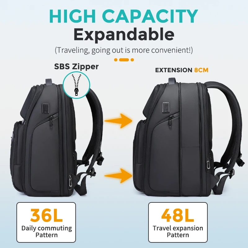 Fenruien Men 36L Business Backpack USB Waterproof Multi Pocket Backpacks Fit 17.3 Inch Laptop