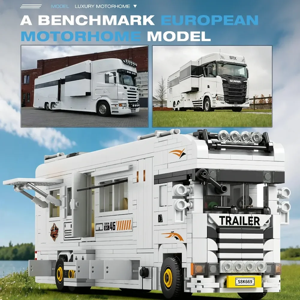 1180Pcs Reobrix 844 Luxury Motorhome Construction Building Blocks Set RV Camper Van Model Building Kits Bricks Toys Holiday Gift