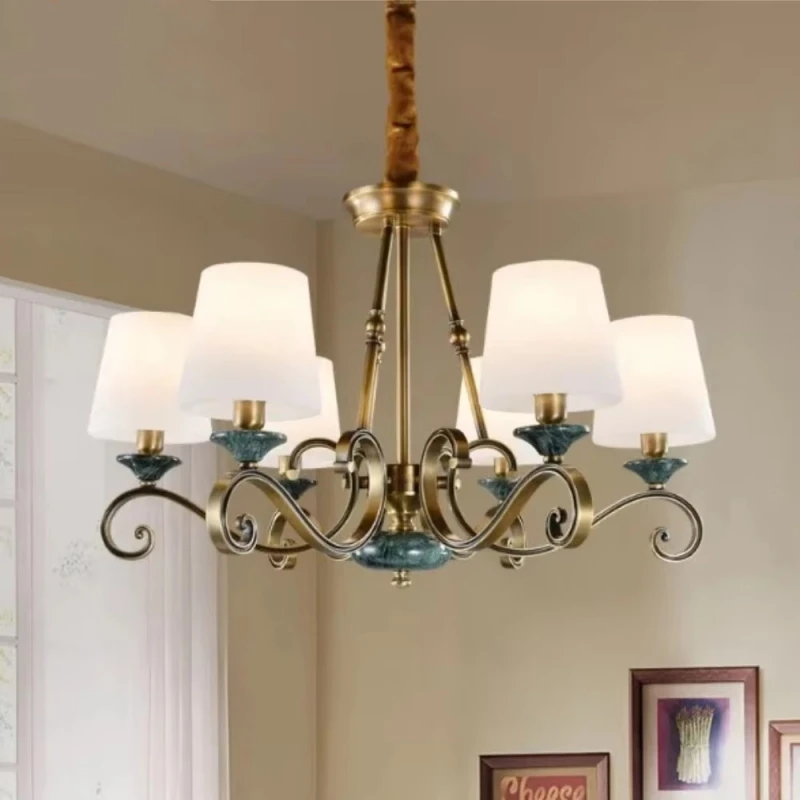 French Luxury All-Copper Chandelier Ceiling Lamp American High-End Living Room Dining Room Bedroom Decor Hanging Lighting Lustre
