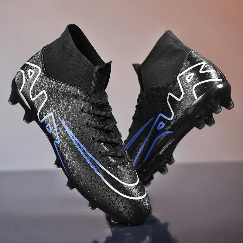 Men Soccer Cleats TF/AG Professional High Ankle Fast Football Boots Training Outdoor Long Spikes Turf Futsal Non Slip Ultralight