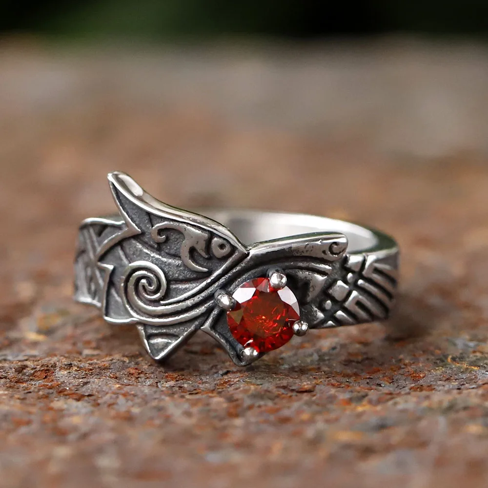 2024 new Stainless Steel Viking  Dragon Ring with Red zircon Men\'s Fashion Vintage Animal Dragon Ring Viking Jewelry Gift