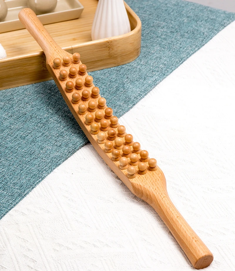 36 Beads Natural Wood Scraping Massage Stick Back Waist Leg Body Meridian Gua Sha Spa Therapy Anti Cellulite Relaxation Tool