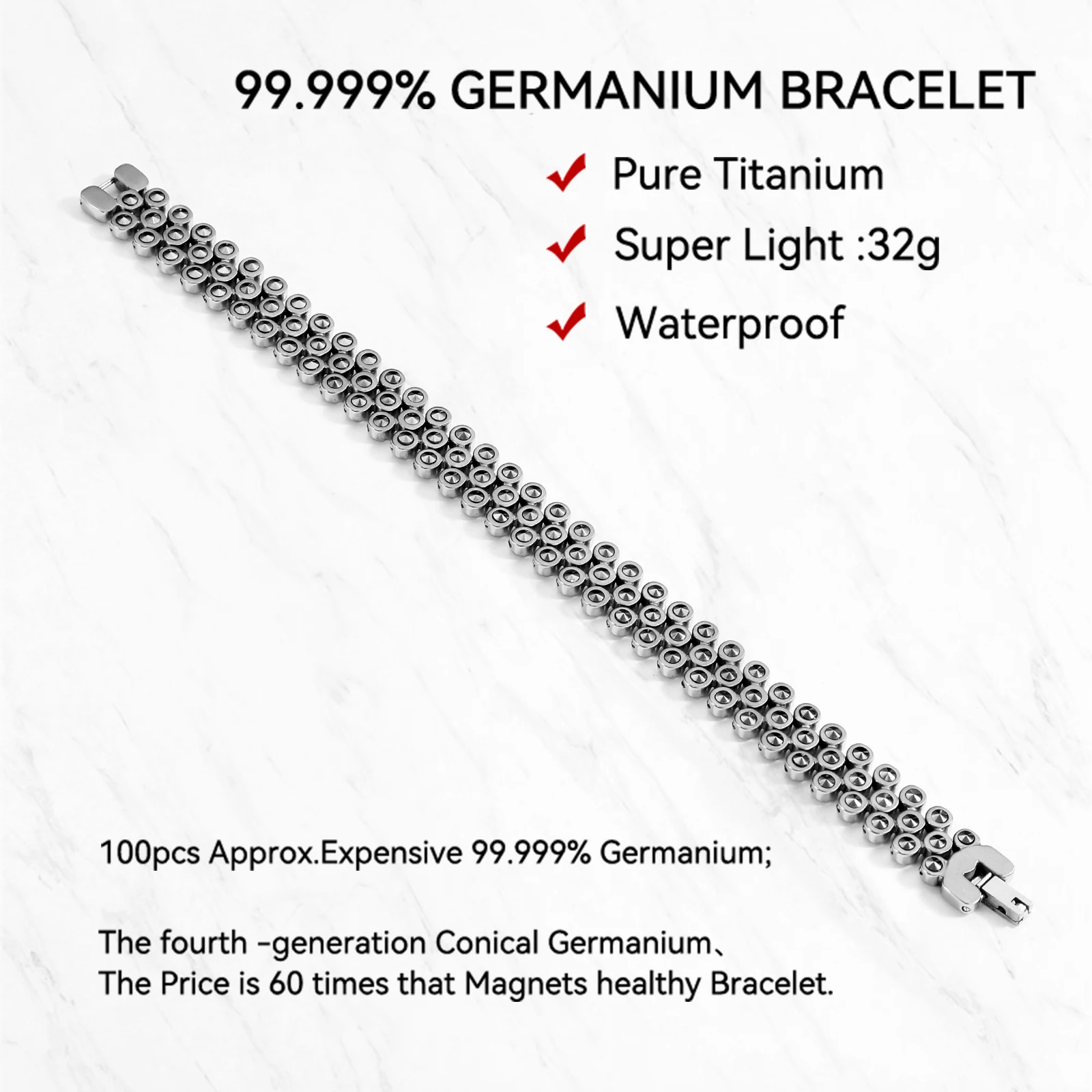 Mesinya 99.9998% Germanium beads Titanium Energy Bracelet Healthy Therapy Bracelet for Men Women Tool Gift Jewelry Box Included