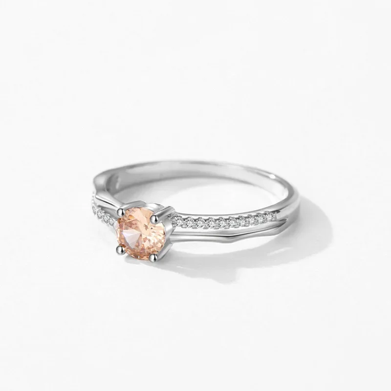 Fashion Versatile S925 Silver Champagne Zircon Versatile Ring, Female Minority Design Style Sparkling Diamond Ring