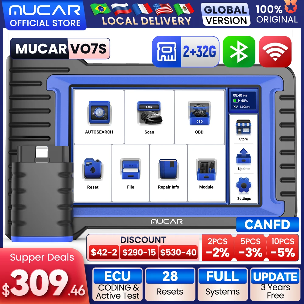 MUCAR VO7S CANFD Professional Scan Tool Active Test ECU Coding Auto Car Diagnostic Tool  Full System OBD2 Diagnostic Scanner