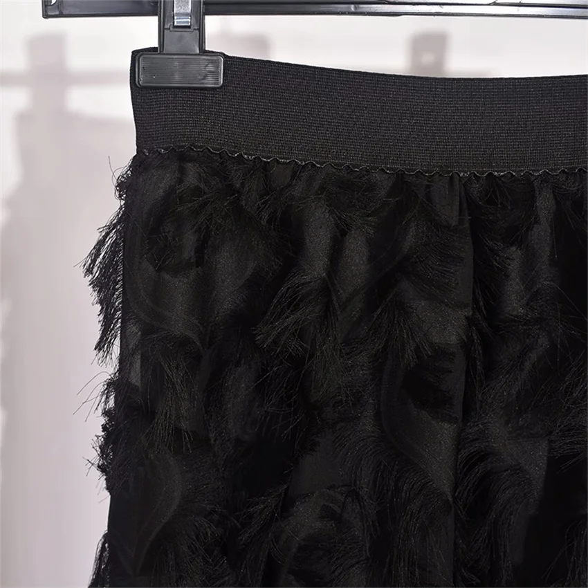 Women's High-Waist Feather A-Line Midi Skirt - Solid Color