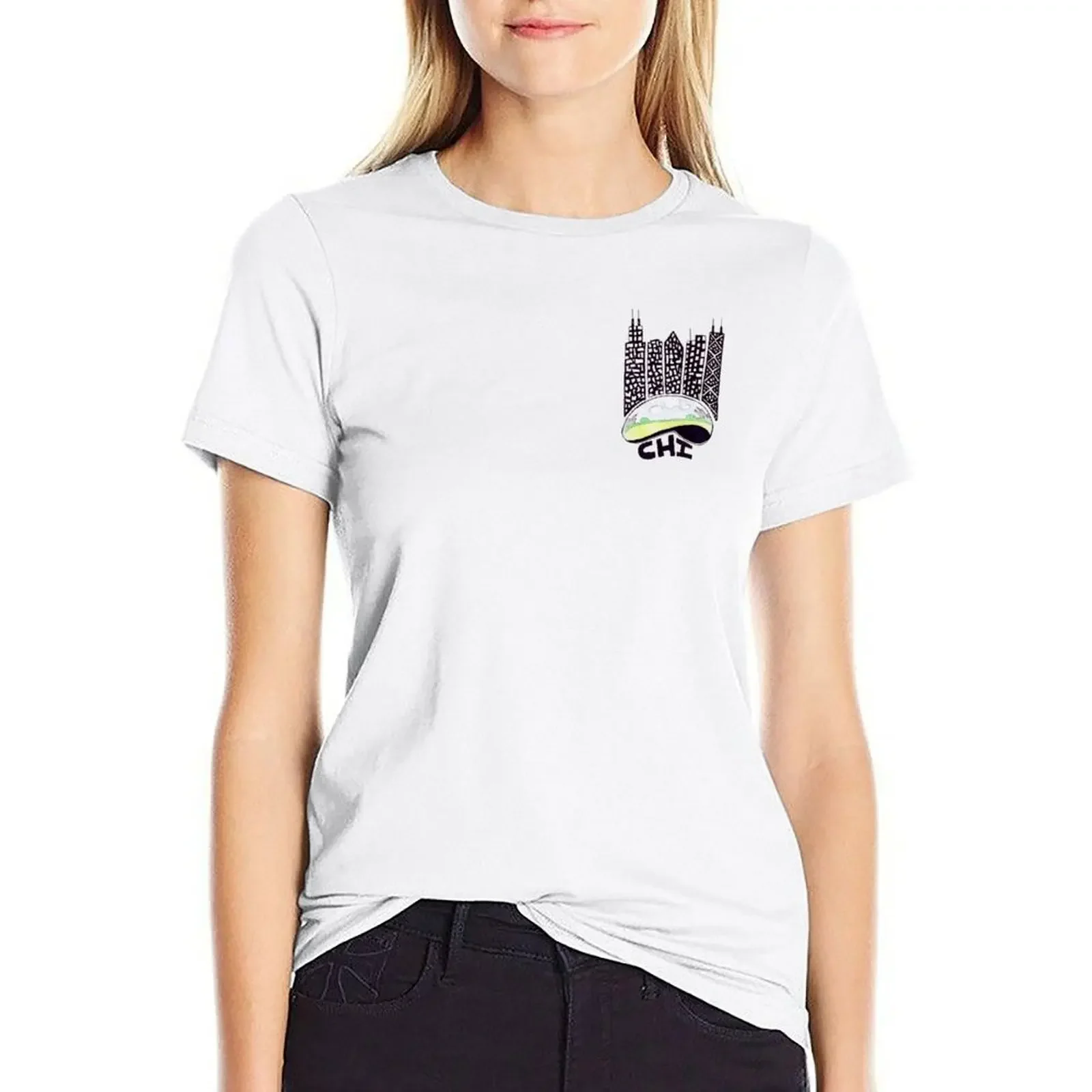 

c h i bean  City Things  Chicago T-shirt funny anime clothes workout t shirts for Women