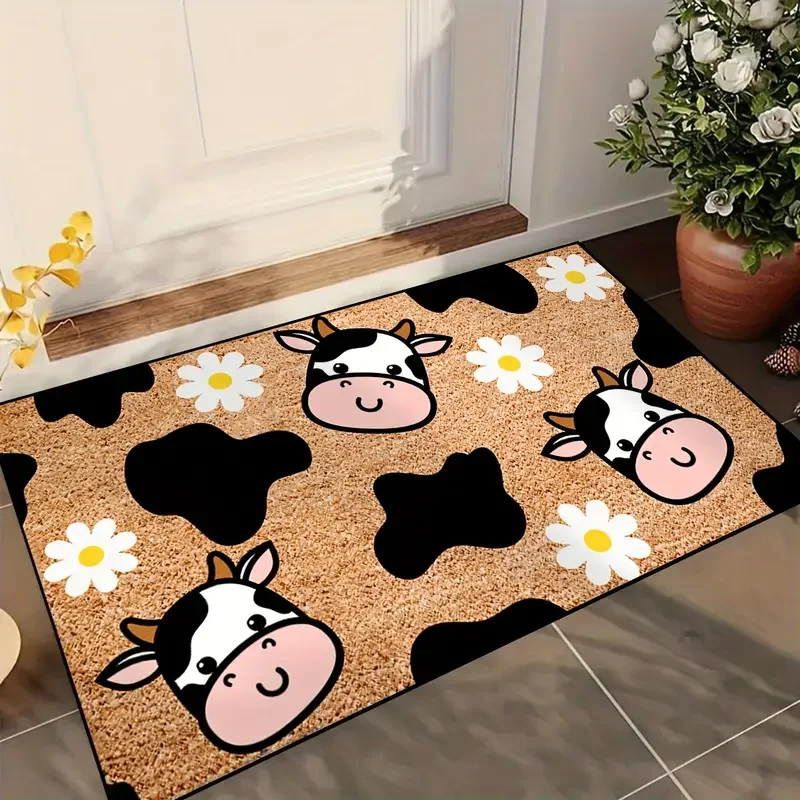 VIKAMA Entzückende Fußmatte mit Kuh-Cartoon-Druck, rutschfest und langlebig, für den Eingangsbereich, Flur, Badezimmerteppich, Heimdekoration