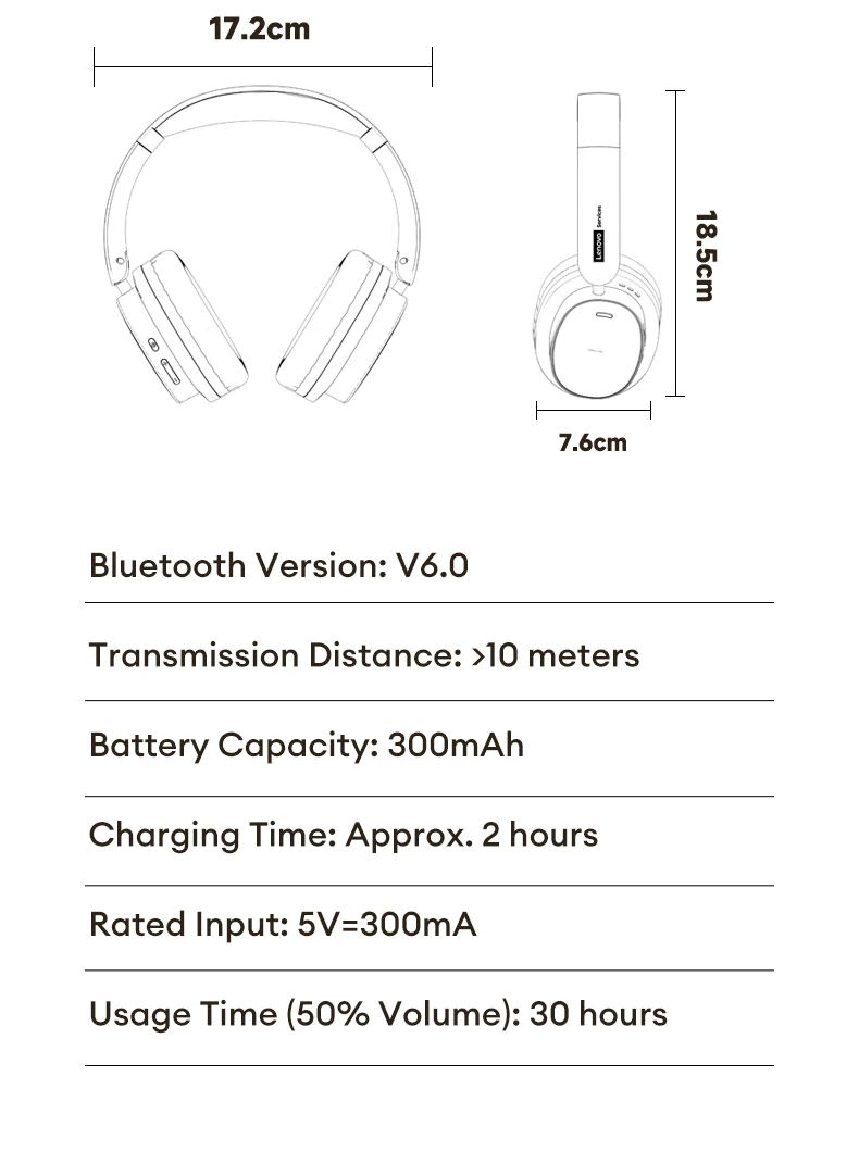 Lenovo LS105 Gaming Wireless Headphone with Mic 30H Over-Ear Headphones Bluetooth 6.0 Foldable HIFI Sound Sport Earphones Choice