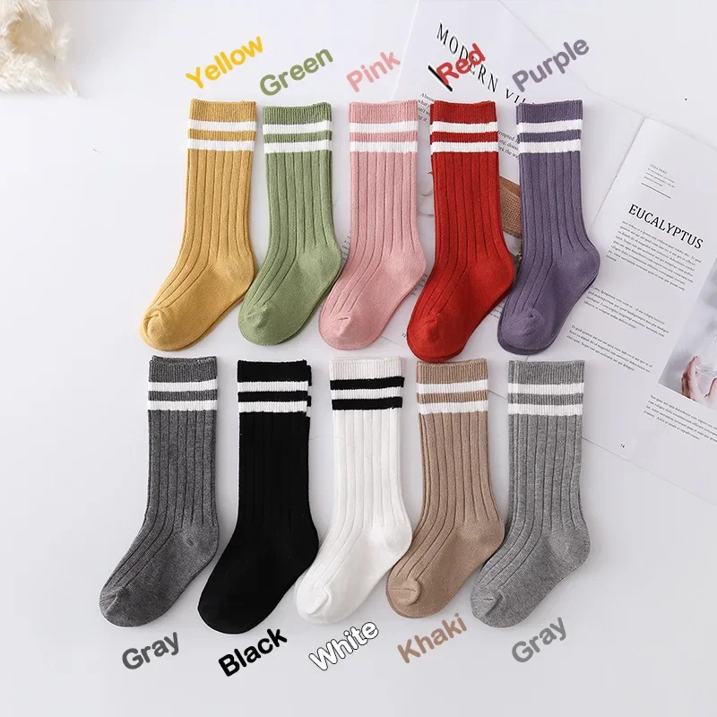 1 Pair Korean Fashion Solid Color Calf Socks for Kids Boy Girl, Spring Autumn Warm Cotton Simplicity School Socks