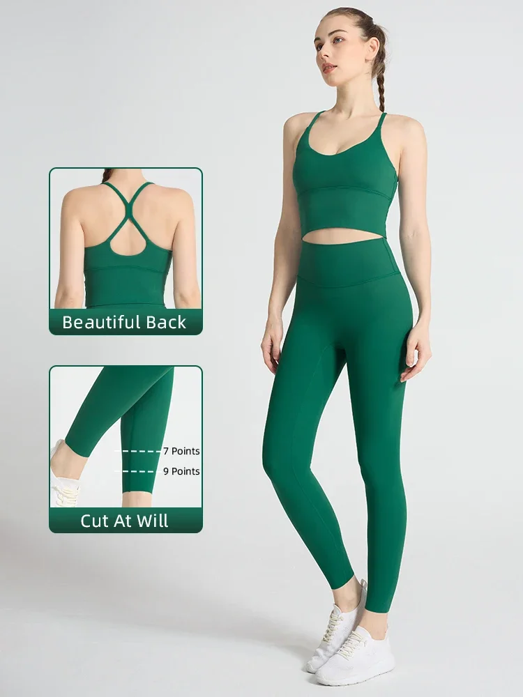 

New 2-piece Yoga Suit Women Sportswear Fitness Set Cross back Yoga Tops A High Waist Leggings Pilates Fitness Sports Clothing