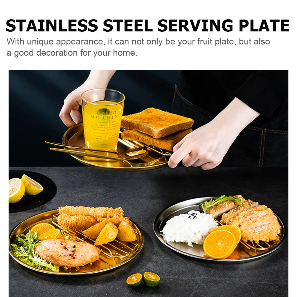 

Stainless Steel Draining Tray Multi-Use Snack Dish Fruit Plate Food Serving Tray Kitchen Barbecue Dessert Plate