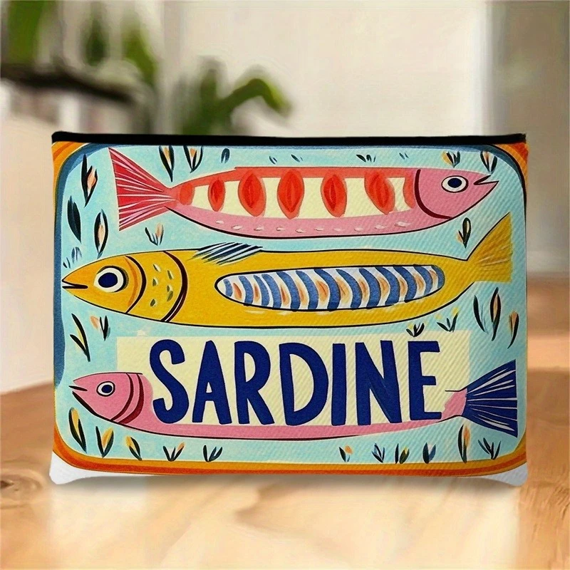 Verspielte Make-up-Tasche mit Sardinenmuster, leichte Reise-Kosmetik-Organizer-Tasche mit Reißverschluss, lässiges, schickes Design, Unisex – Detail 2